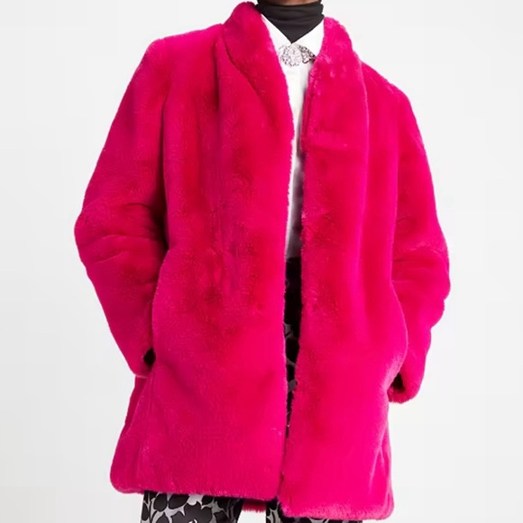 kate spade ♠️- $568 Bow-waist Faux Fur Coat in, “Rosa Plum”, Size Medium, NWT - Picture 5 of 16